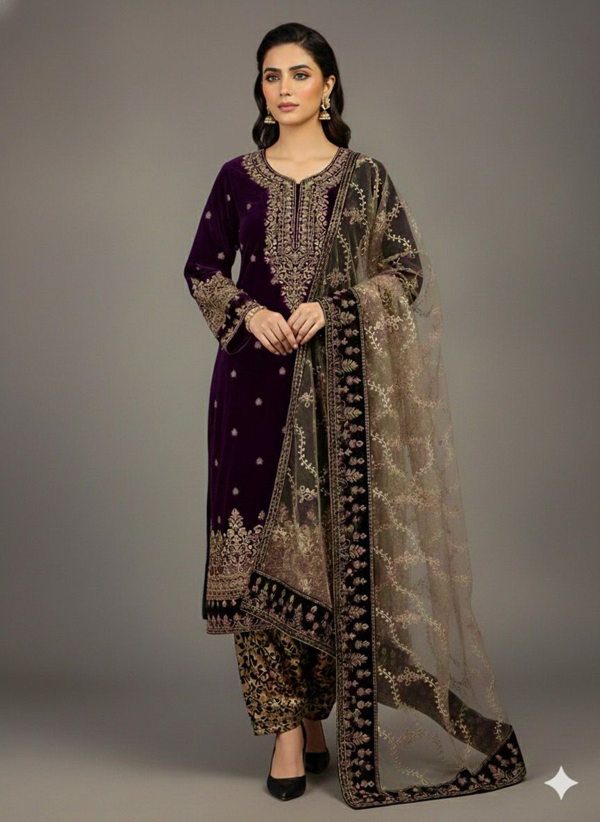 3 PC-Luxury Velvet Embroidery-Unstitched