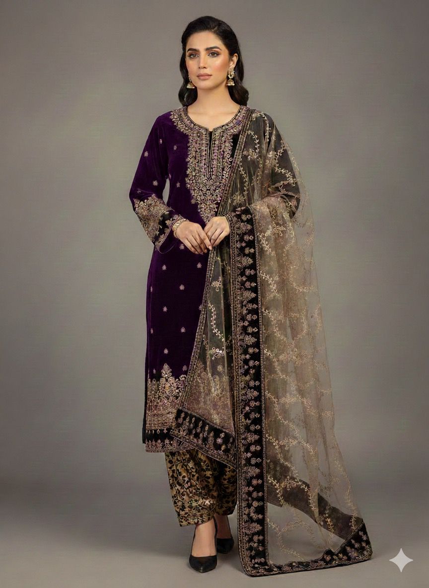 3 PC-Luxury Velvet Embroidery-Unstitched