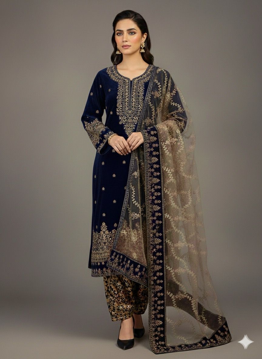 3 PC-Luxury Velvet Embroidery-Unstitched