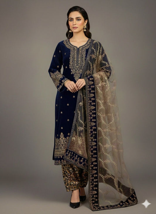 3 PC-Luxury Velvet Embroidery-Unstitched