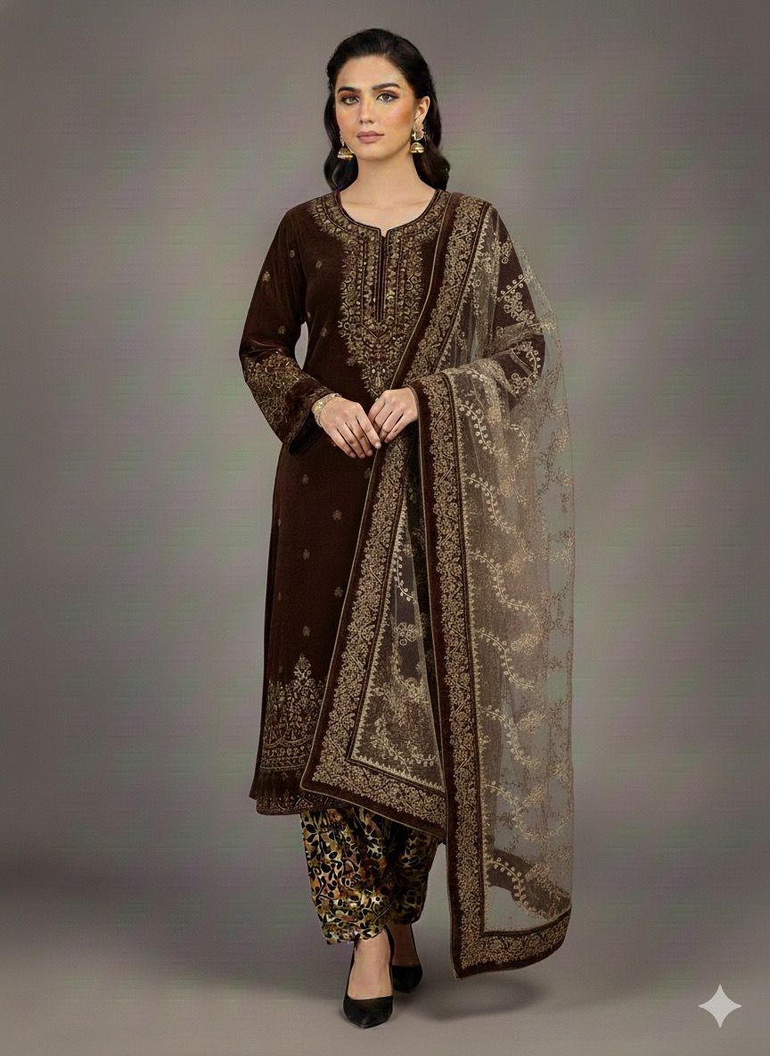 3 PC-Luxury Velvet Embroidery-Unstitched